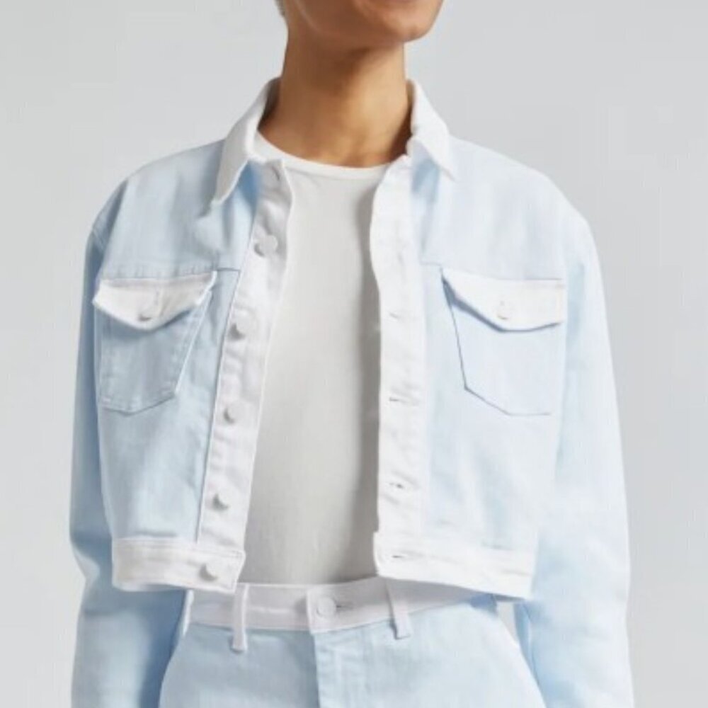 L’Agence Koda Contrast Cropped Denim Jacket NEW Size S